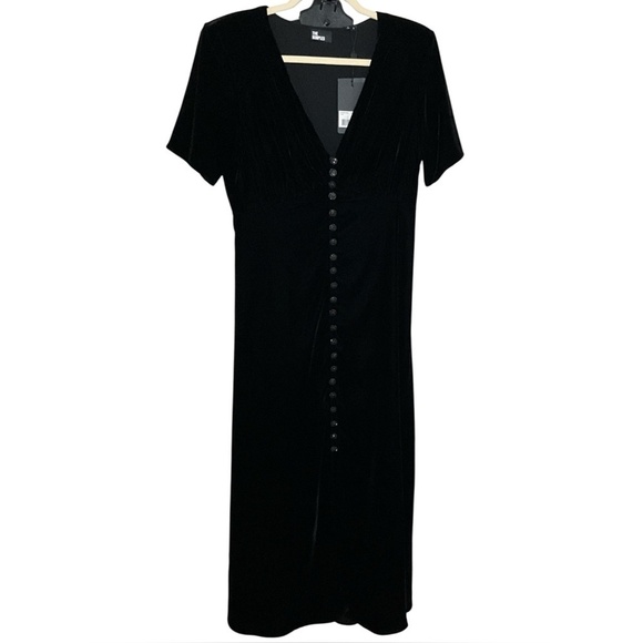 The Kooples Black Velvet Midi Dress with Black Crystal Buttons - Picture 1 of 7